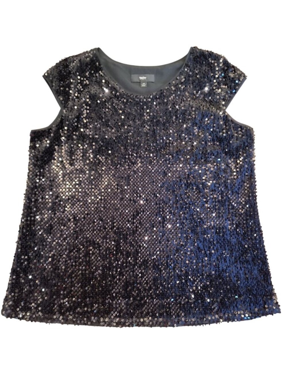 Massimo Black Sequin Cap Sleeve Top Shimmering Design Lining Womens Large